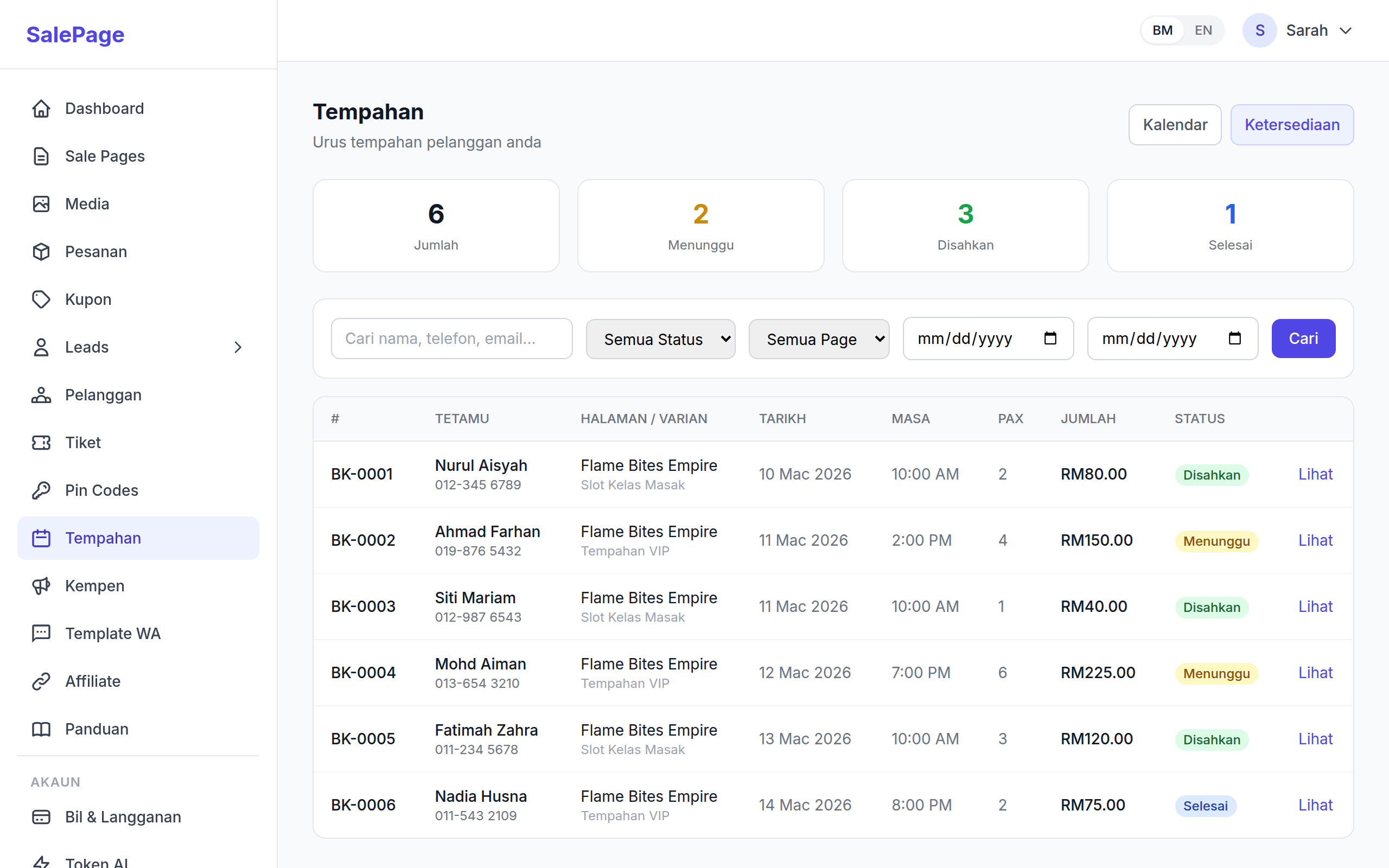Tempahan & Produk Digital